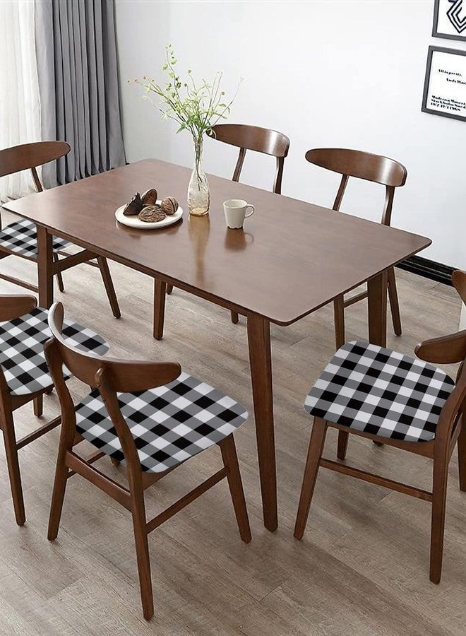 Savannan Dining Room Chair Seat Covers, Classic Black and White Plaid Buffalo Check Christmas Decor Removable Stretch Chair Seat Cushion Slipcovers Protector for Holiday Party Festival Decoration, Set of 4 - Image 4